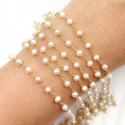 Freshwater Pearl Round Shape Gold Plated Wire Chain